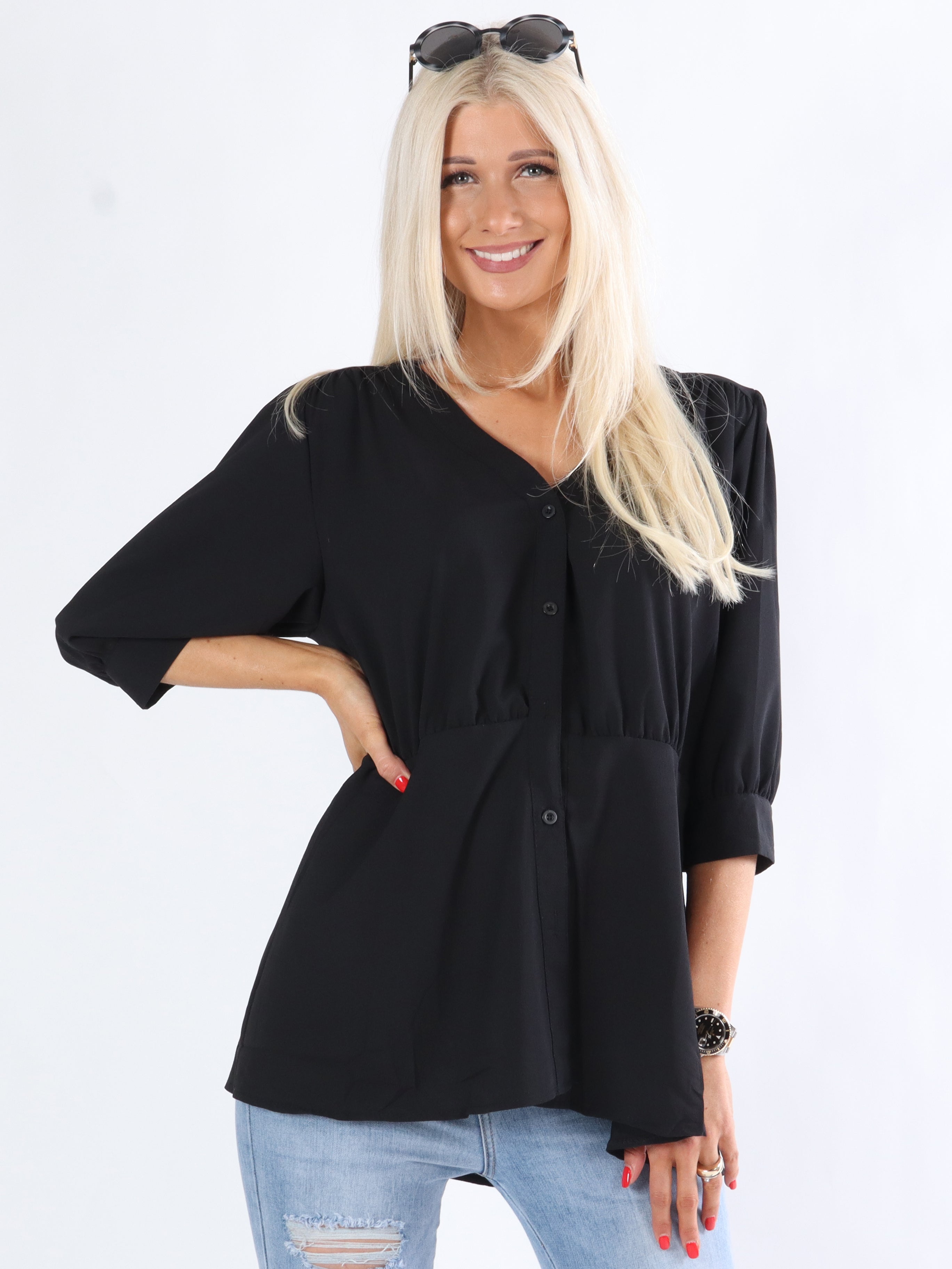 Mischa - Sort top med skød og knapper